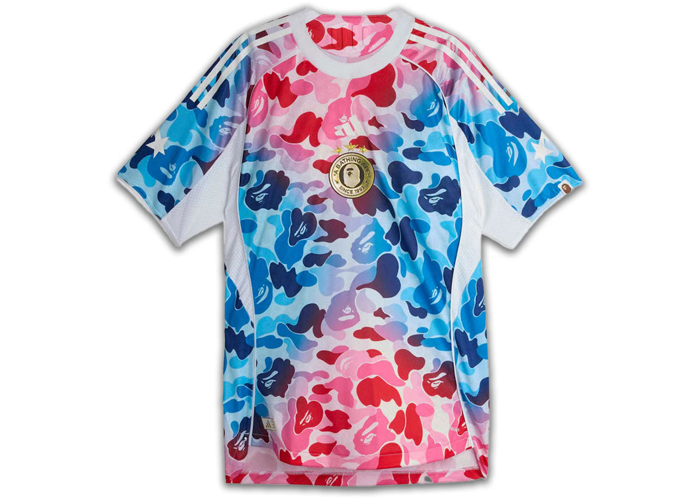adidas x BAPE Football Graphic Slim Jersey T-shirt Blue/Pink