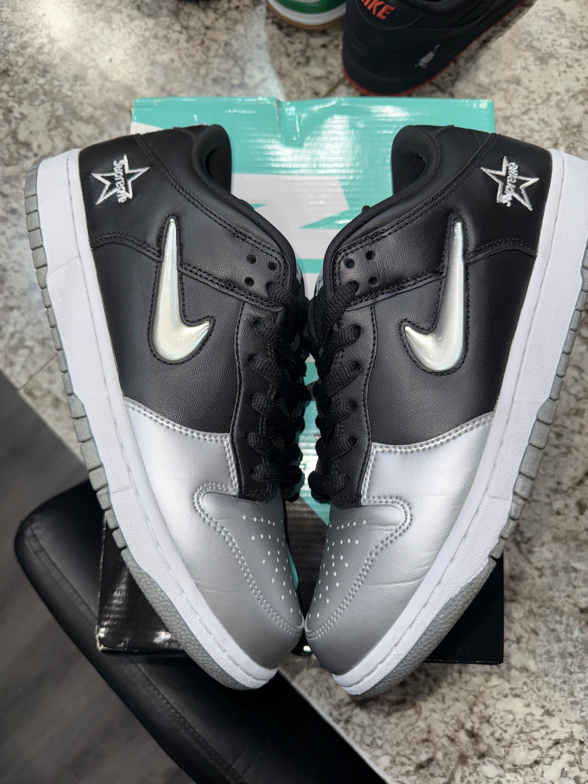 Nike SB Dunk Low Supreme Jewel Swoosh Silver
