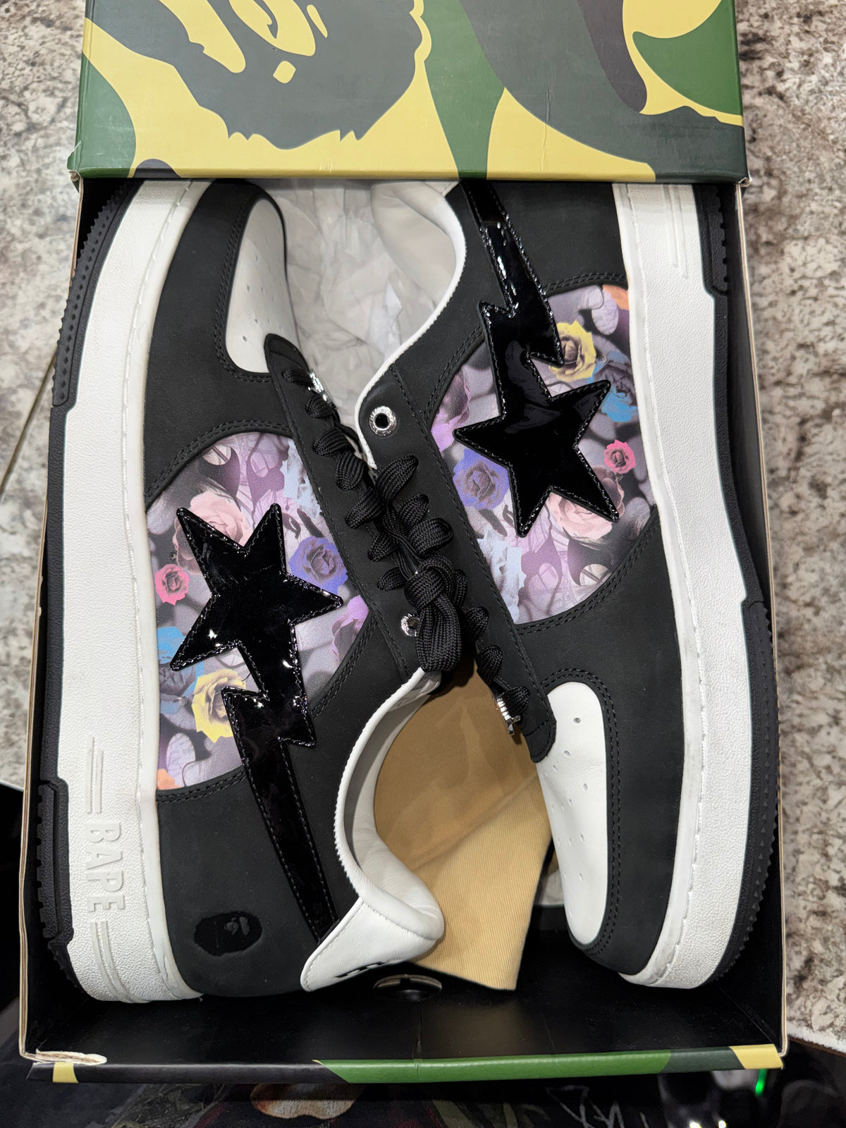 A Bathing Ape Bape Sta #2 Black Multi Roses