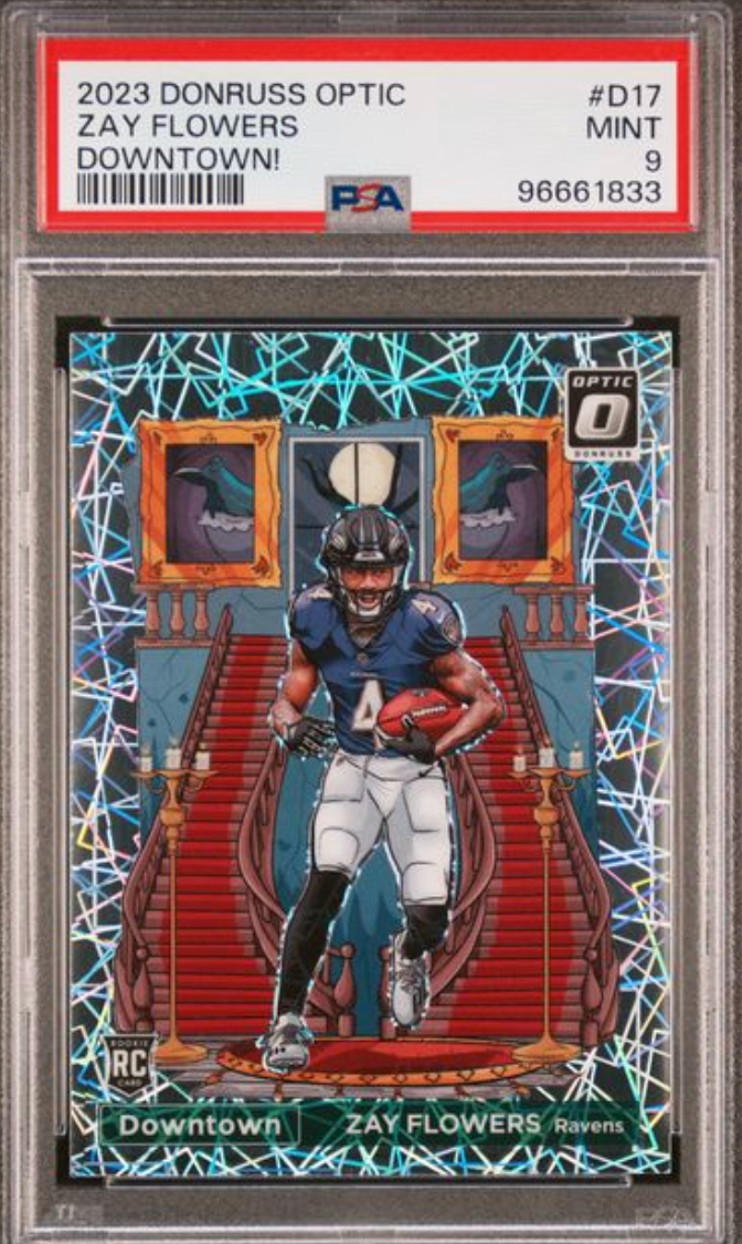 2023 PANINI DONRUSS OPTIC DOWNTOWN! #D17 ZAY FLOWERS PSA 9