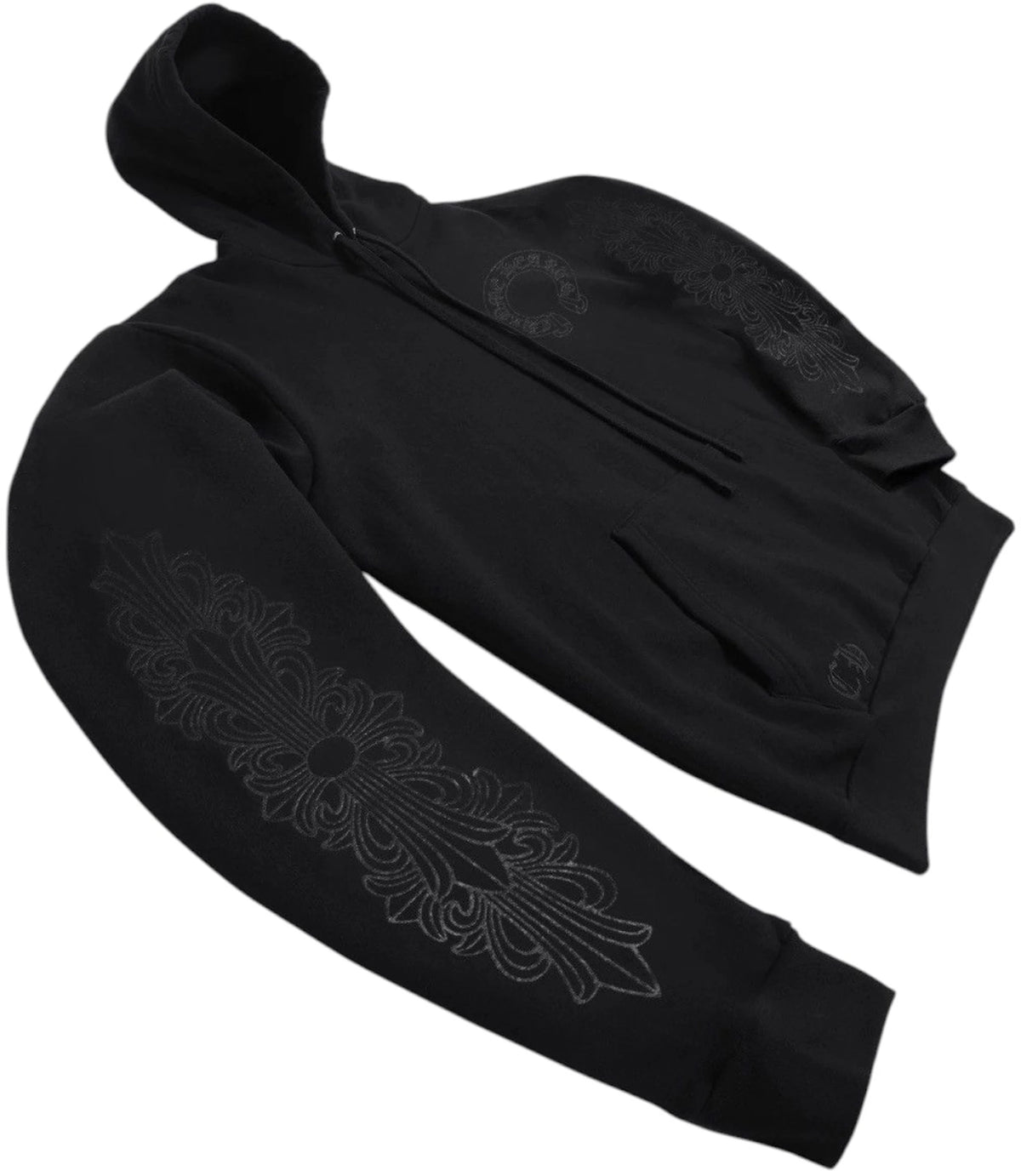 Chrome Hearts Black Pullover Horseshoe Floral Hoodie Black