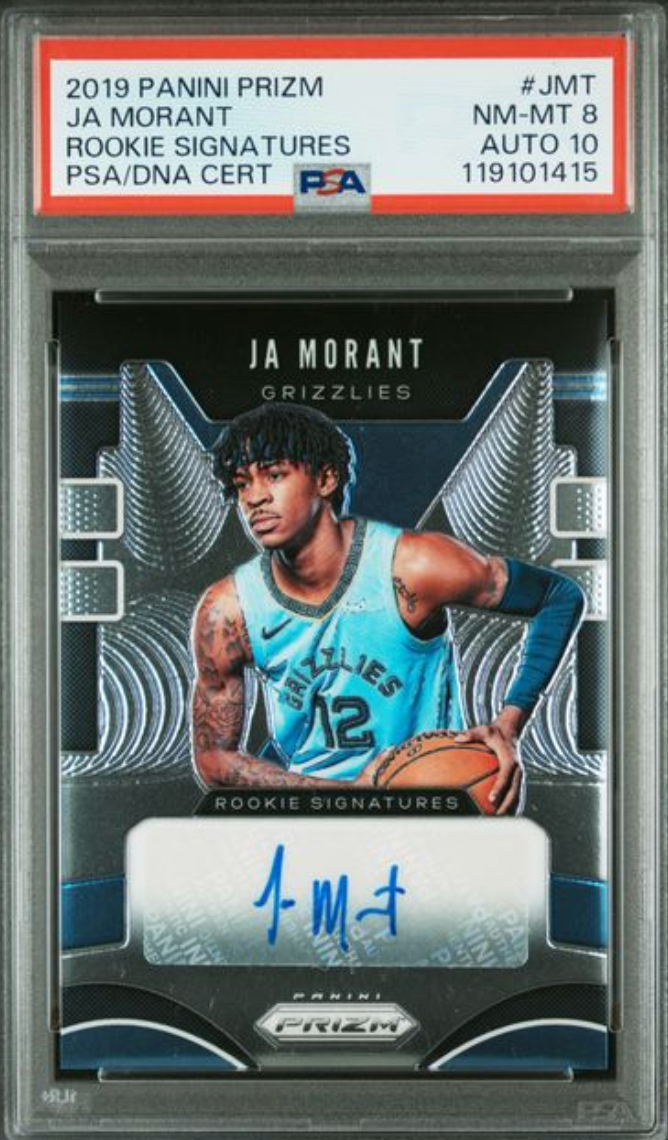 2019 PANINI PRIZM ROOKIE SIGNATURES #JMT JA MORANT ROOKIE SIGNATURES PSA 8 Auto 10