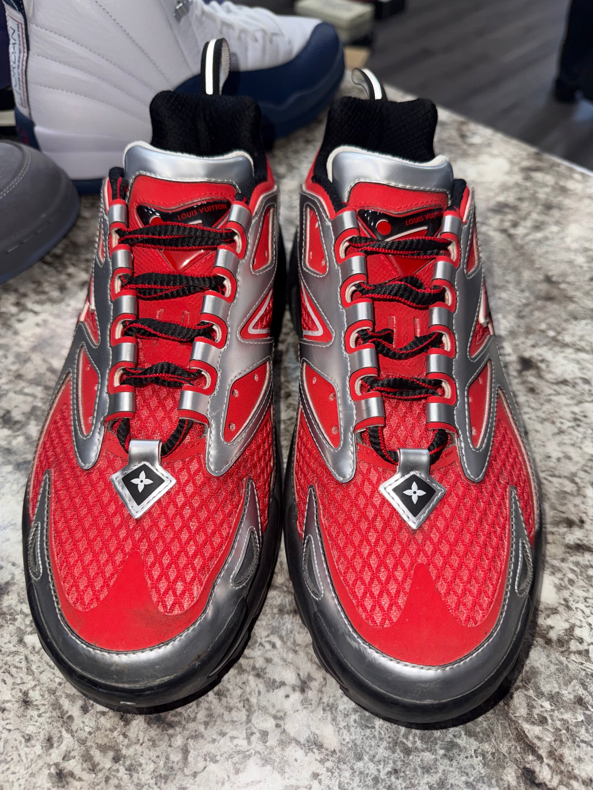 Louis Vuitton Men's LV Runner Tatic Sneakers Red and Silver