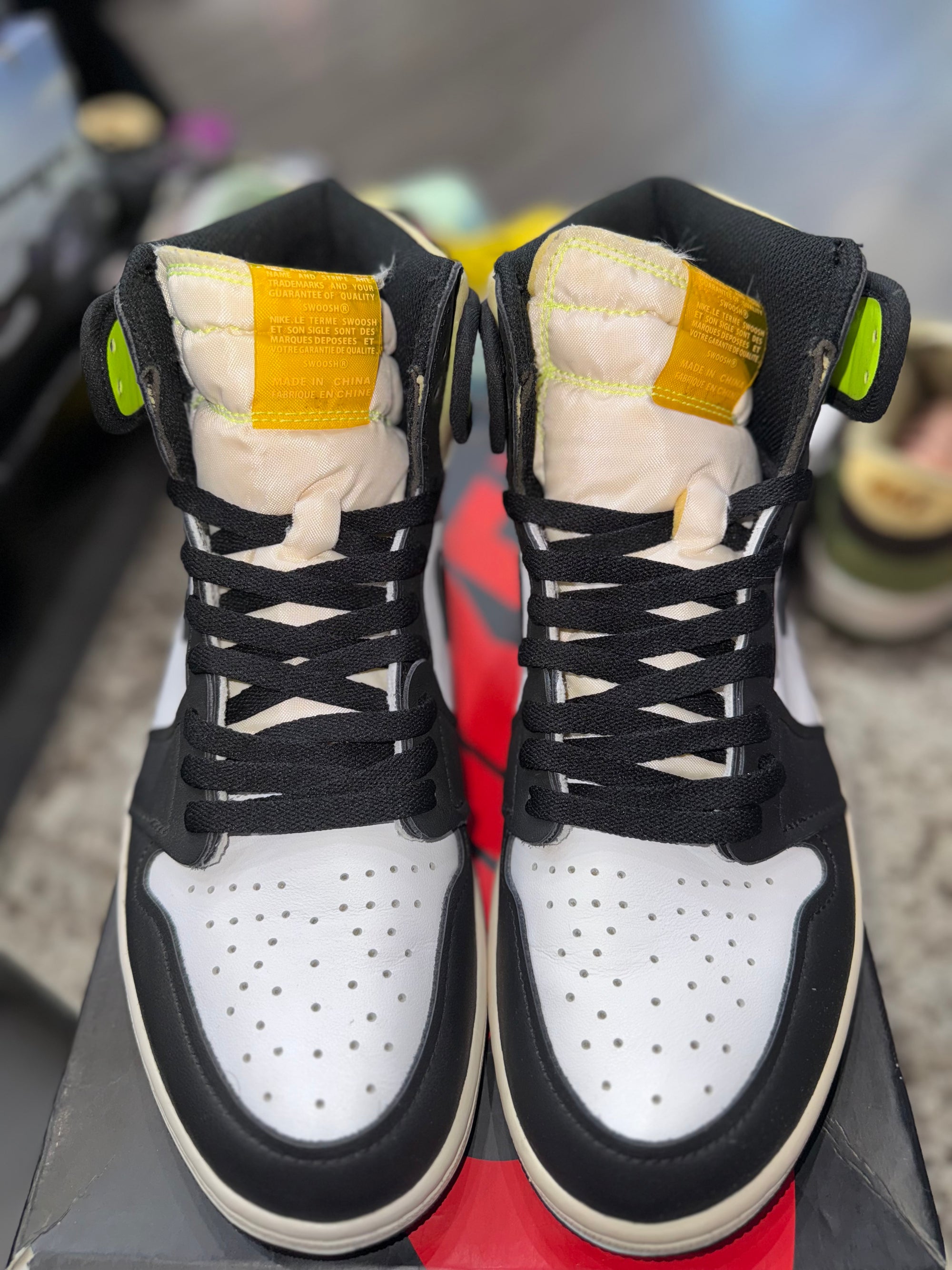Jordan 1 Retro High White Black Volt University Gold