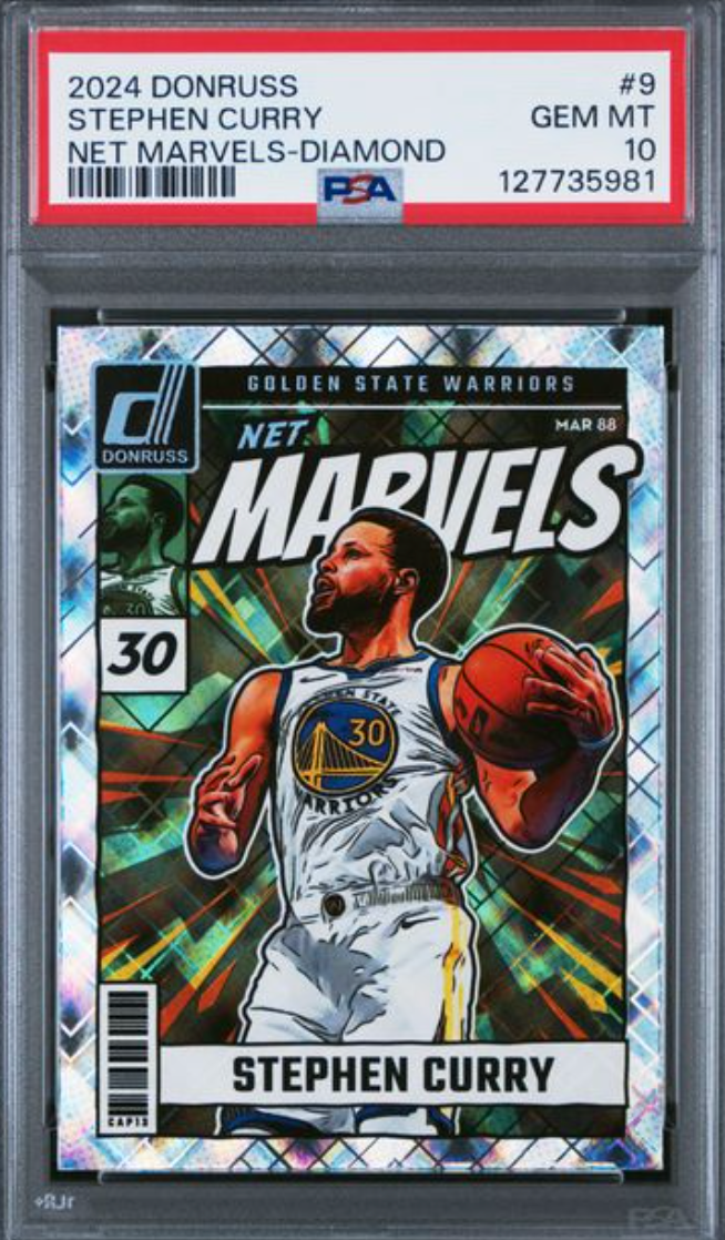 2024 PANINI DONRUSS NET MARVELS #9 STEPHEN CURRY NET MARVELS-DIAMOND PSA 10
