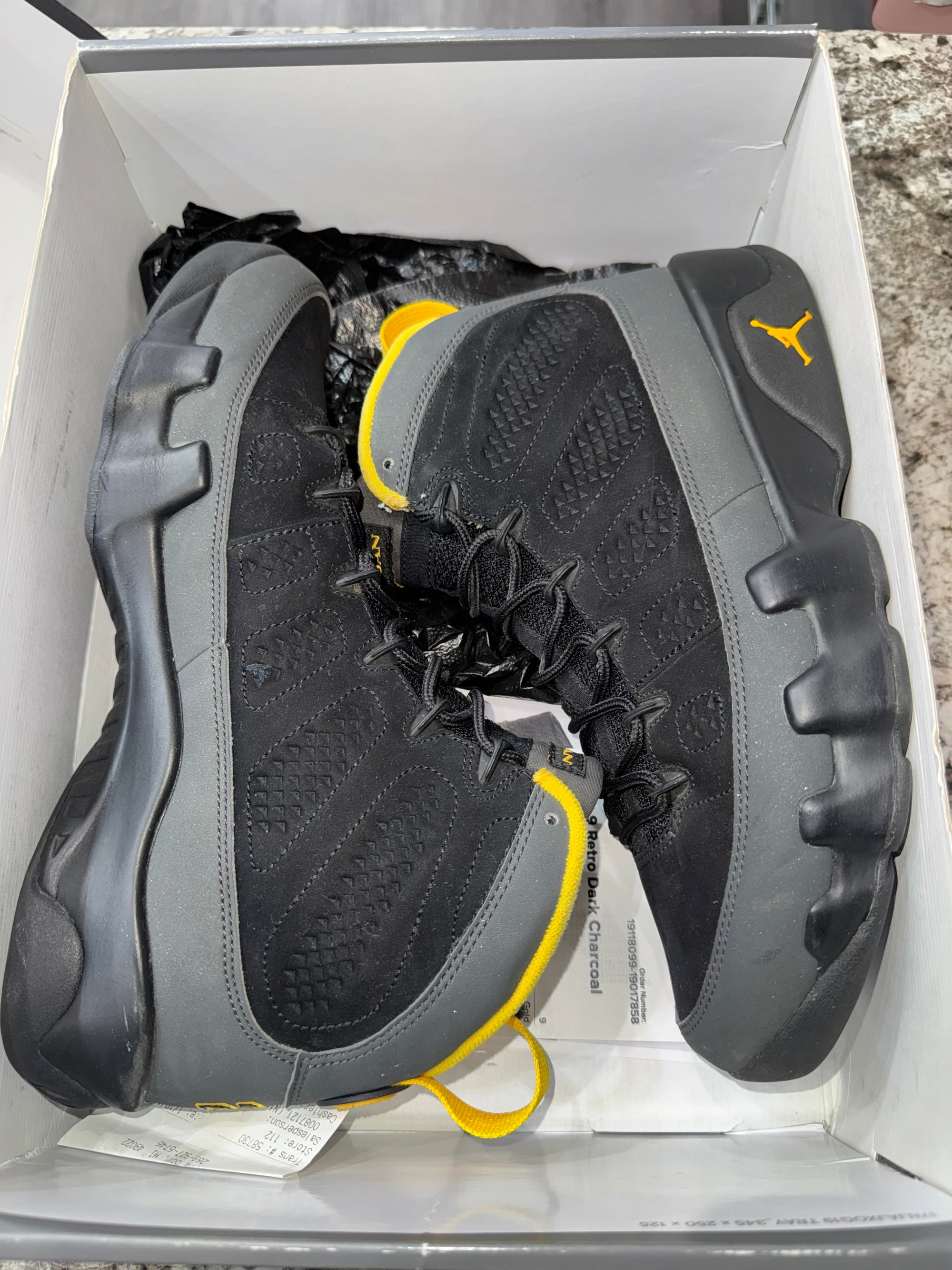 Jordan 9 Retro Dark Charcoal University Gold