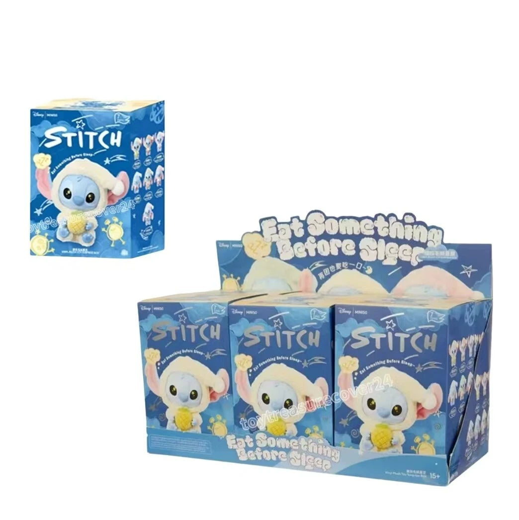 Miniso Top Toy Disney Stitch Eating Something Before Sleep Plush Keychain Sealed Case (6 Blind Box)