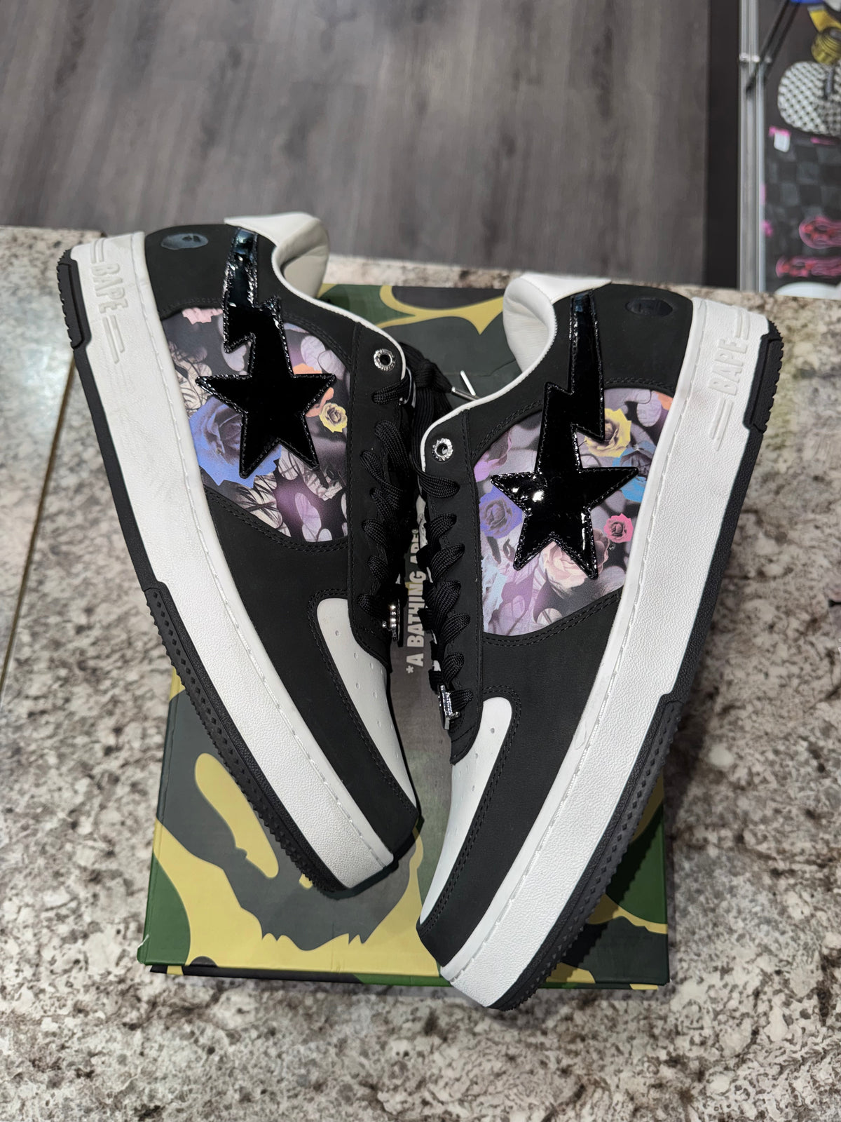 A Bathing Ape Bape Sta #2 Black Multi Roses