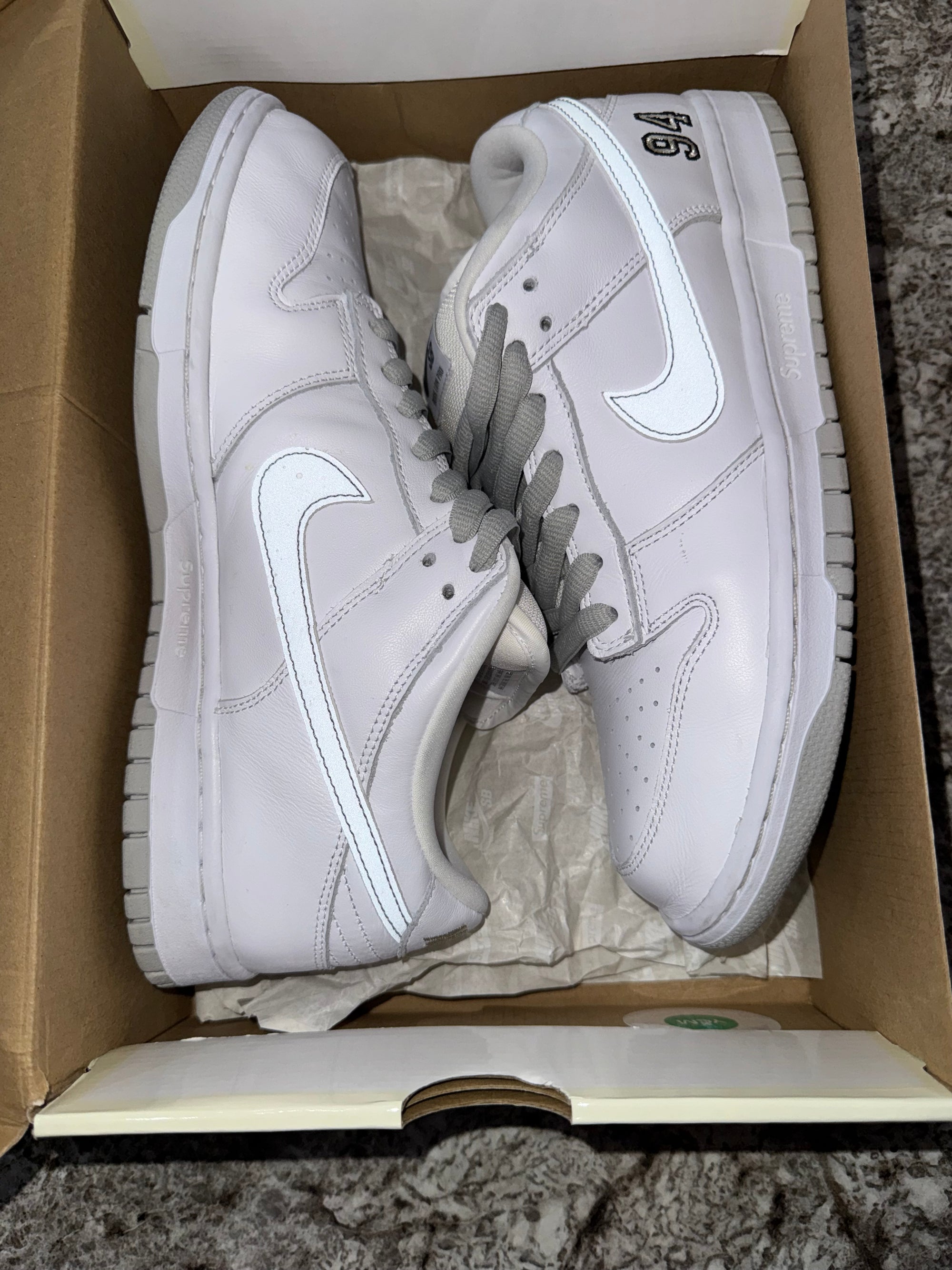 Nike SB Dunk Low Supreme 94 White Metallic Silver