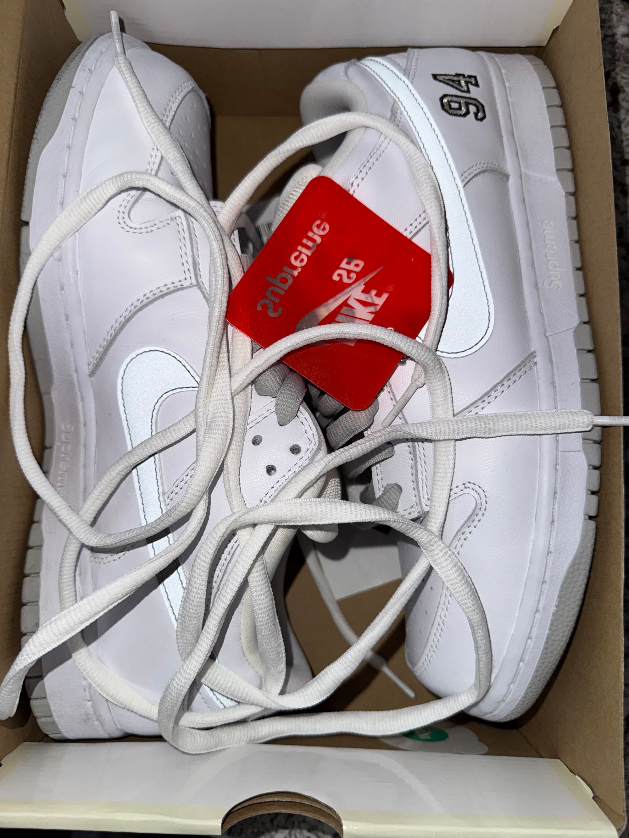 Nike SB Dunk Low Supreme 94 White Metallic Silver