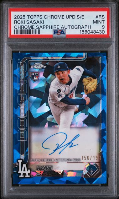 2025 Topps Chrome UPD Roki Sasaki Chrome Sapphire Auto PSA 9