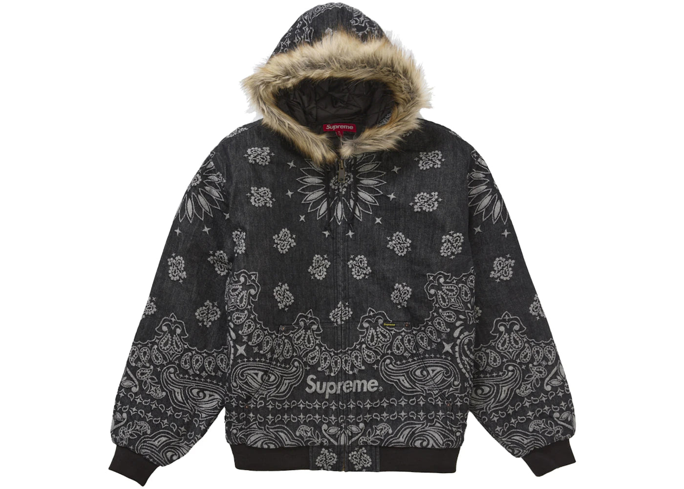 Supreme Bandana Jacquard Denim Hooded Work Jacket Black