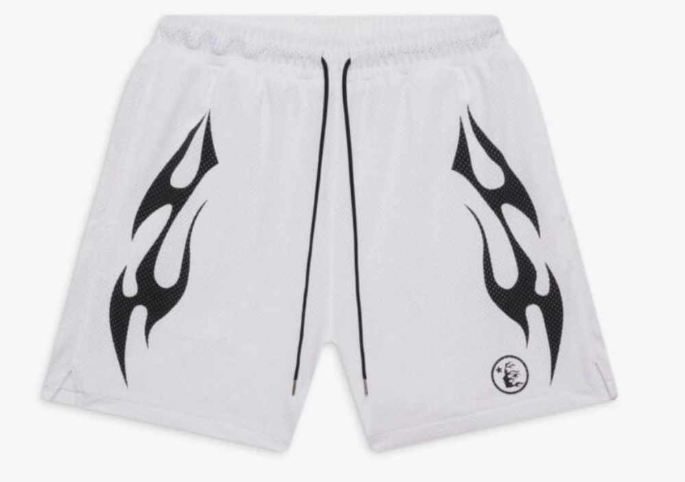 White flame mesh shorts