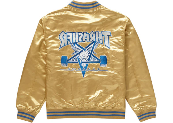 Supreme Thrasher Satin Varsity Jacket Gold