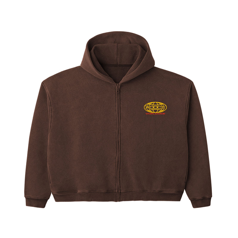 ADDCT WORLDWIDE ACID WASH BROWN HOODIE