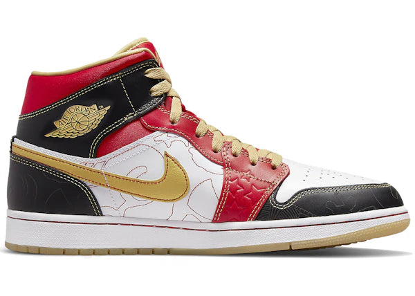 Jordan 1 Mid XQ White Black Sport Red