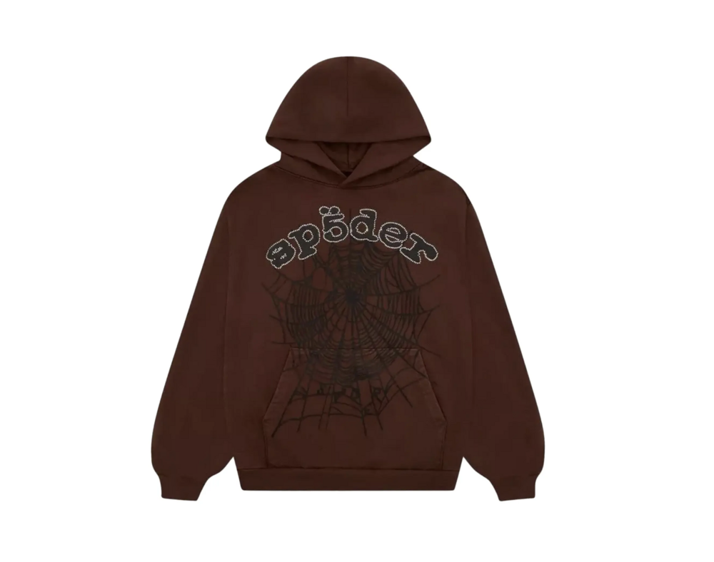 Sp5der x Travis Scott ComplexCon Exclusive Rhinestone Web Hoodie Brown
