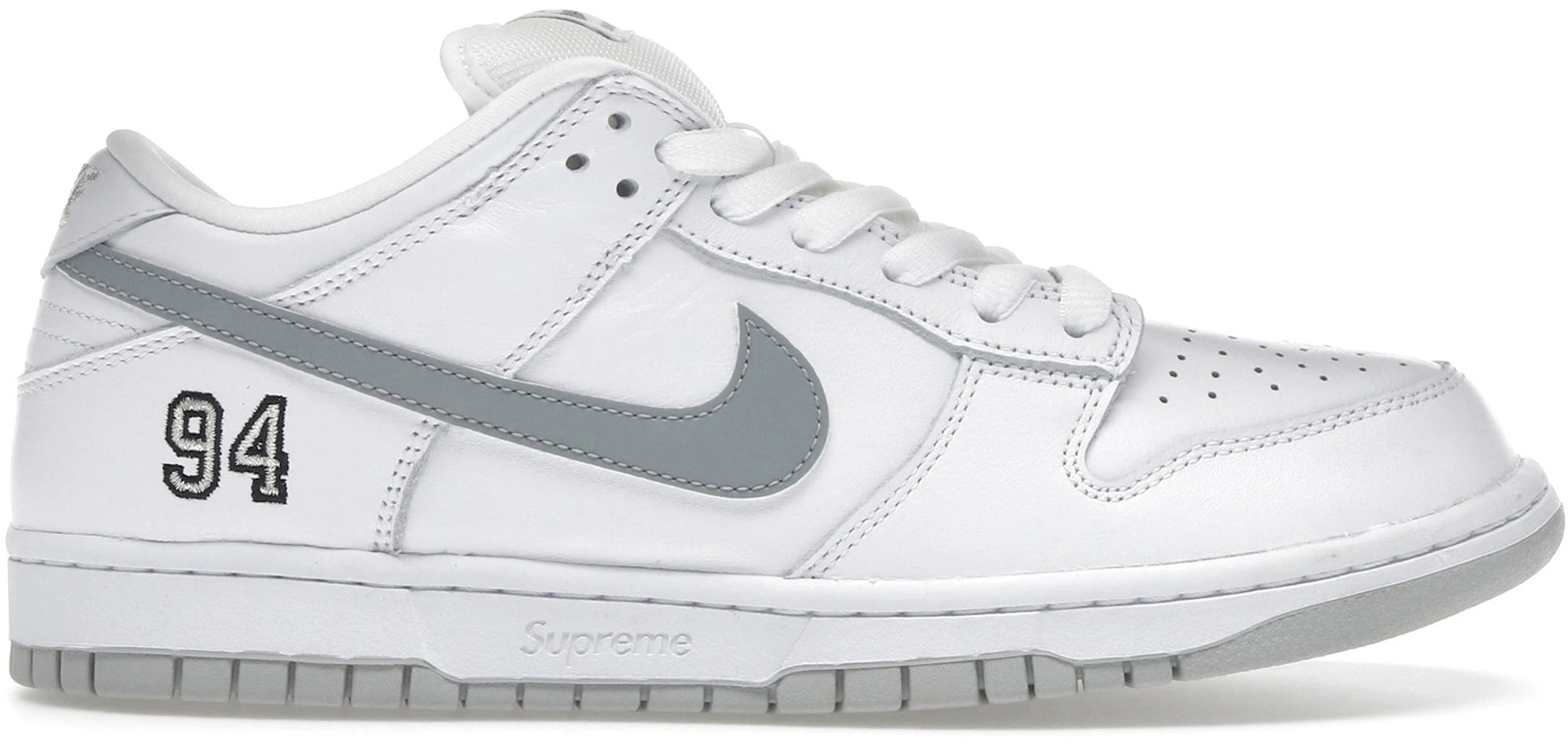 Nike SB Dunk Low Supreme 94 White Metallic Silver