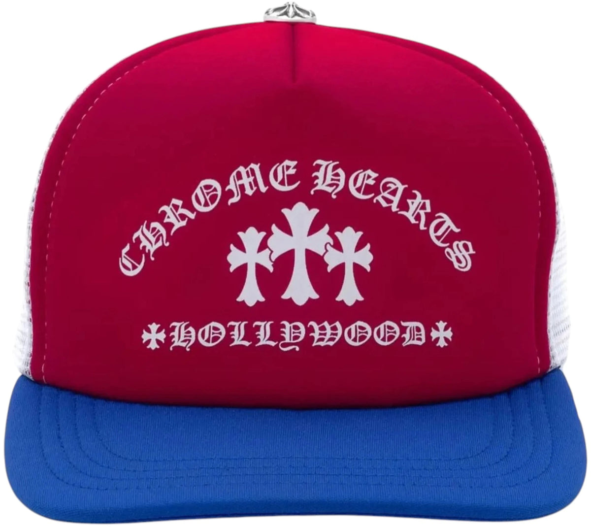 Chrome Hearts Cemetery Cross Hollywood Trucker Hat Red/White/Blue