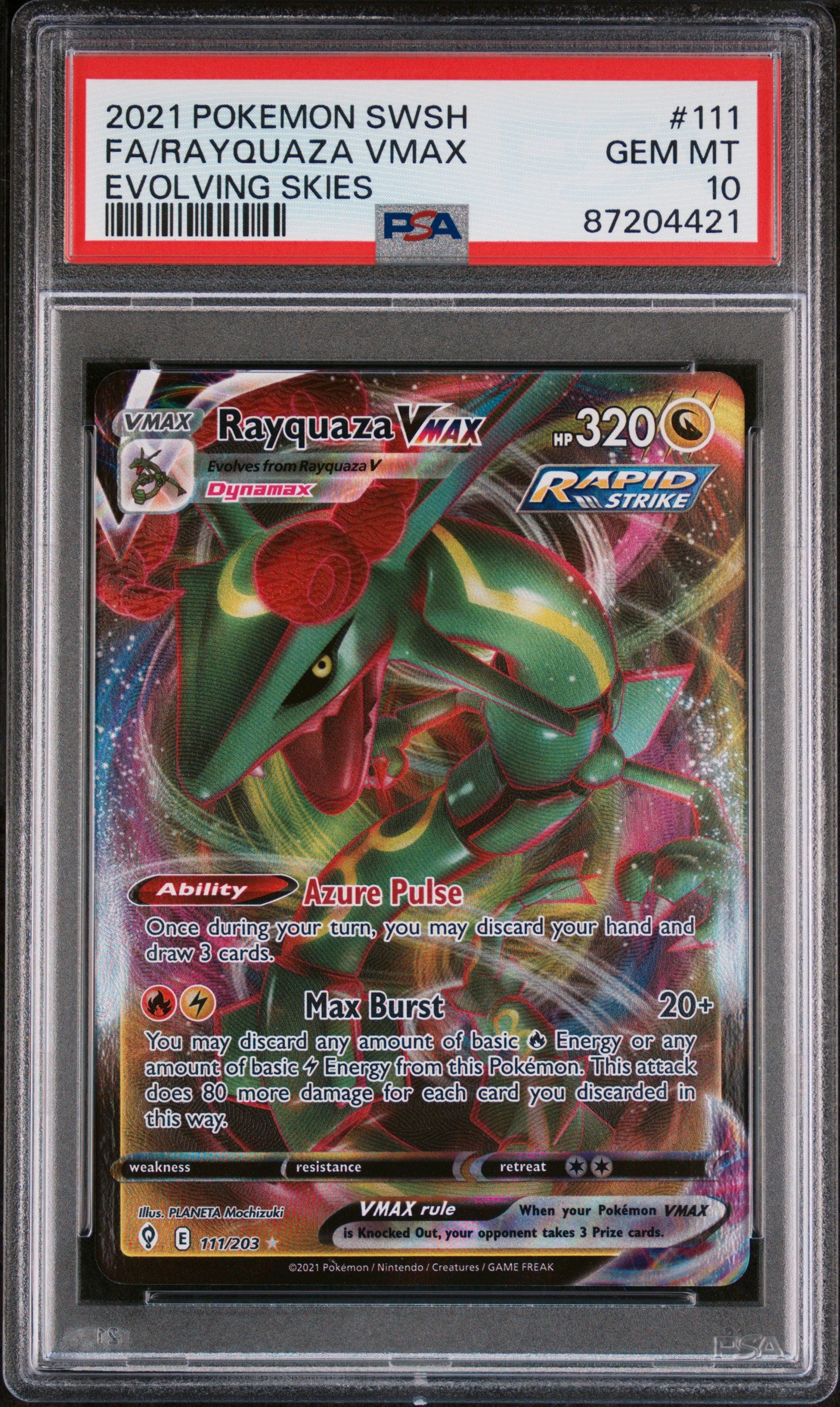 2021 Pokemon Rayquaza Vmax Evolving Skies PSA 10