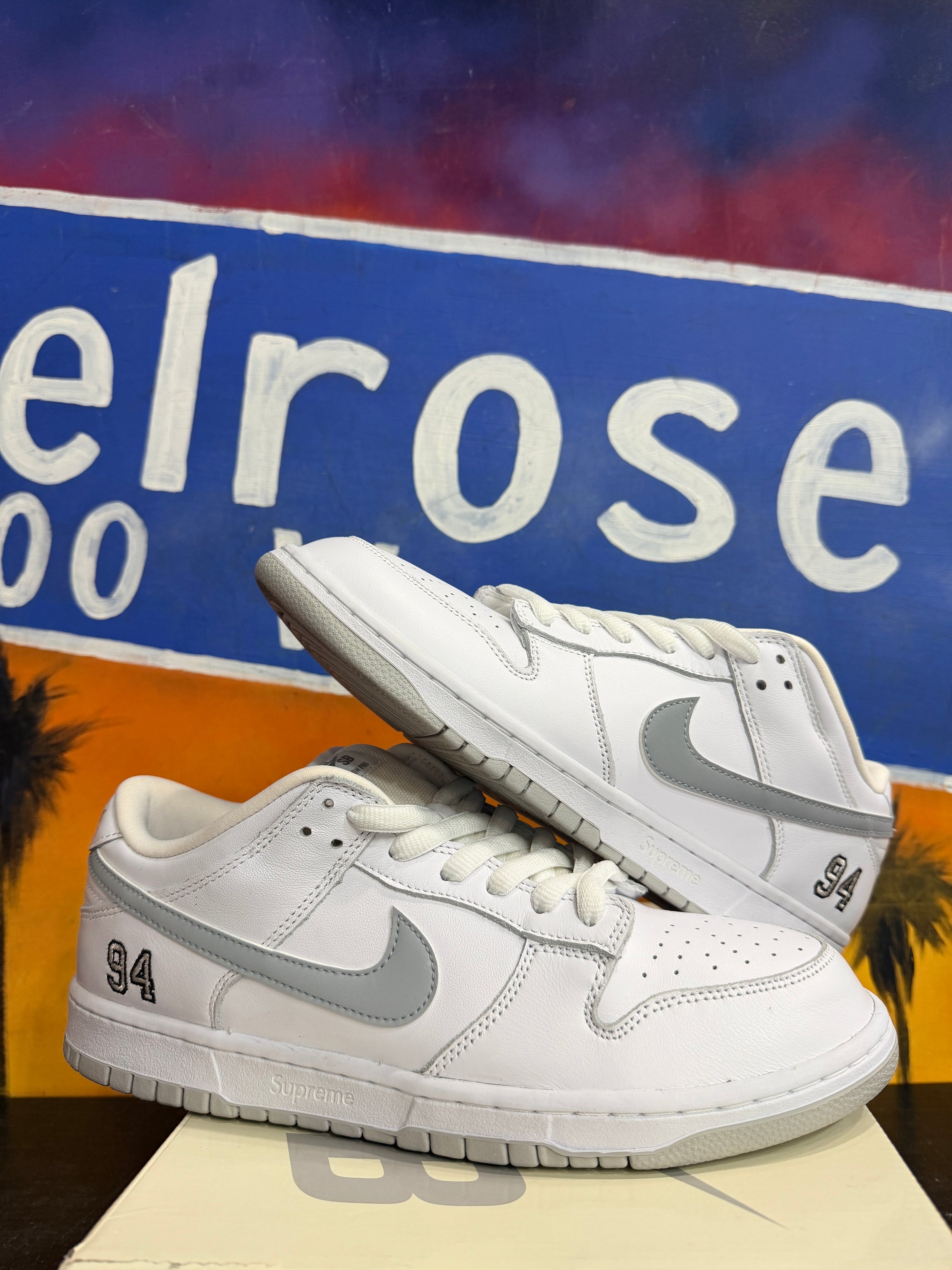 Nike SB Dunk Low Supreme 94 White Metallic Silver