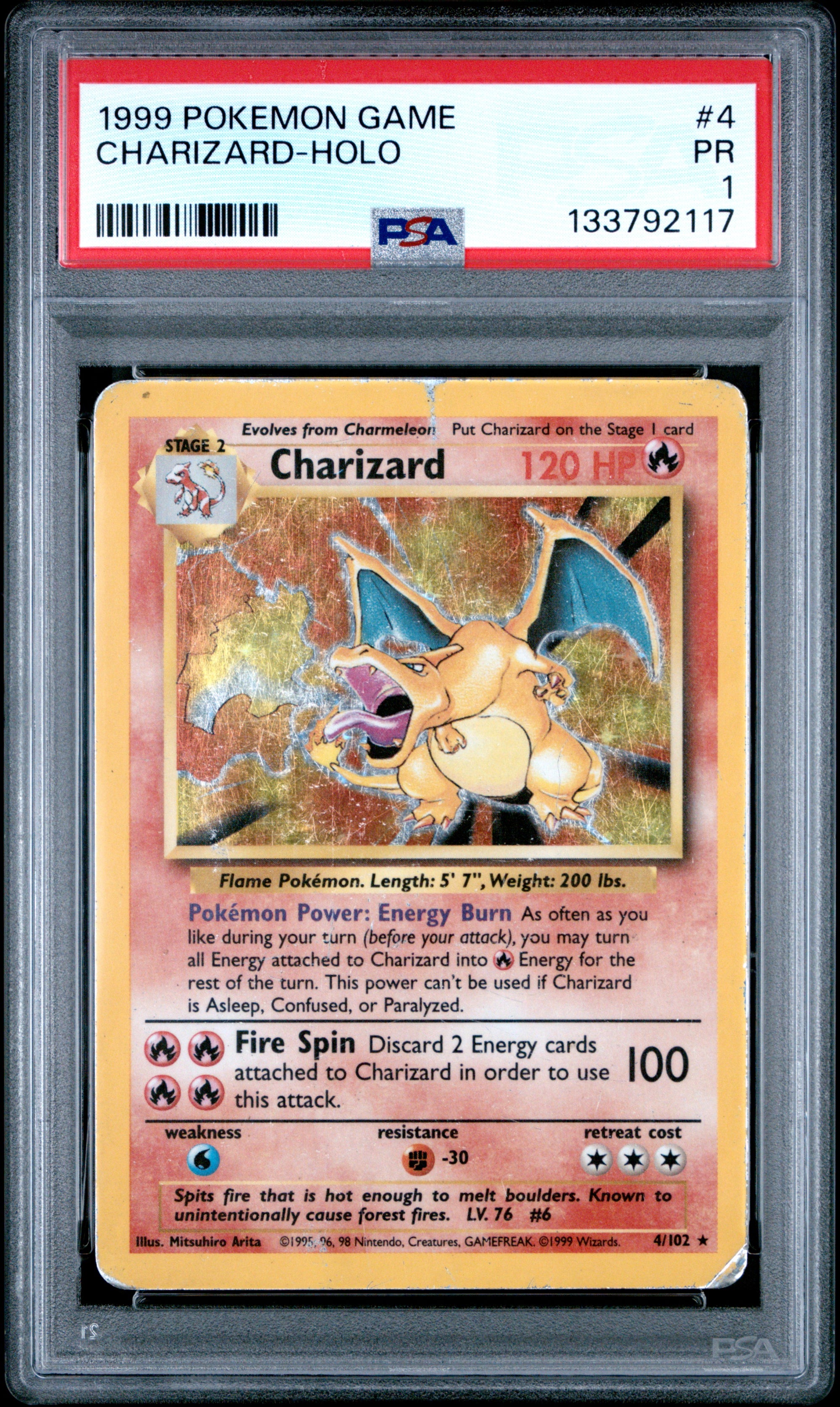 1999 Pokémon Charizard Holo Base Set #4/102 PSA 1