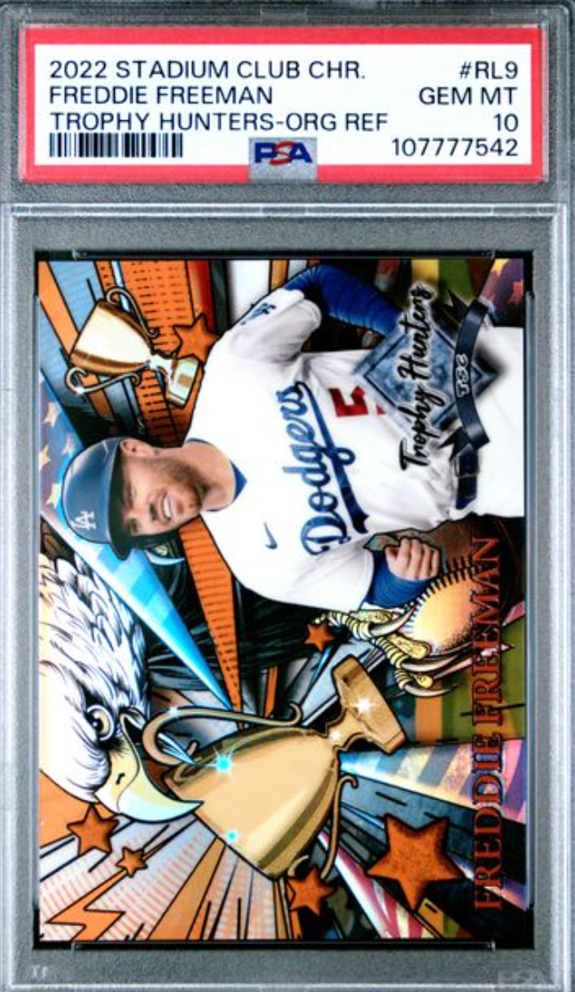 2022 TOPPS STADIUM CLUB CHROME TROPHY HUNTERS #RL9 FREDDIE FREEMAN TROPHY HUNTERS-ORG REF PSA 10