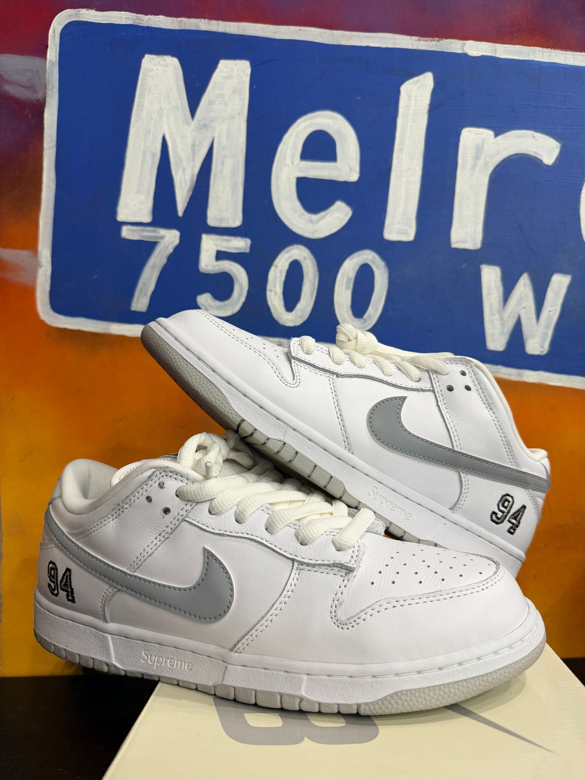 Nike SB Dunk Low Supreme 94 White Metallic Silver