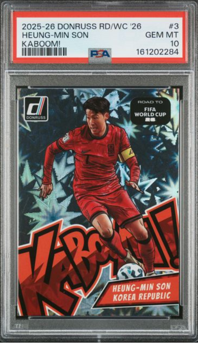 2025-2026 PANINI DONRUSS ROAD TO FIFA WORLD CUP '26 KABOOM! #3 HEUNG-MIN SON KABOOM! PSA 10