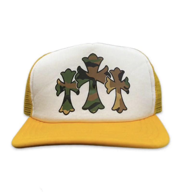 Chrome Hearts Camo Cemetery Trucker Hat Yellow