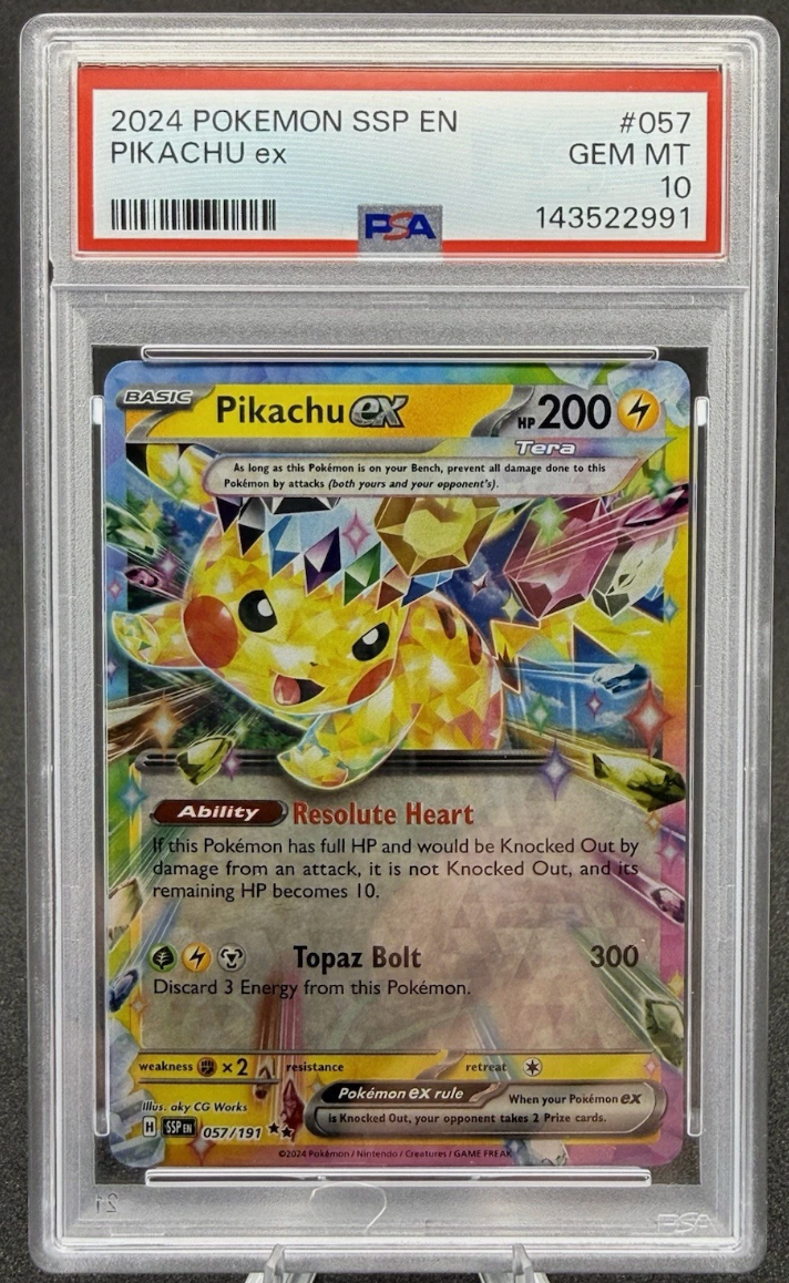 2024 POKEMON SSP EN-SURGING SPARKS #057 PIKACHU EX PSA 10